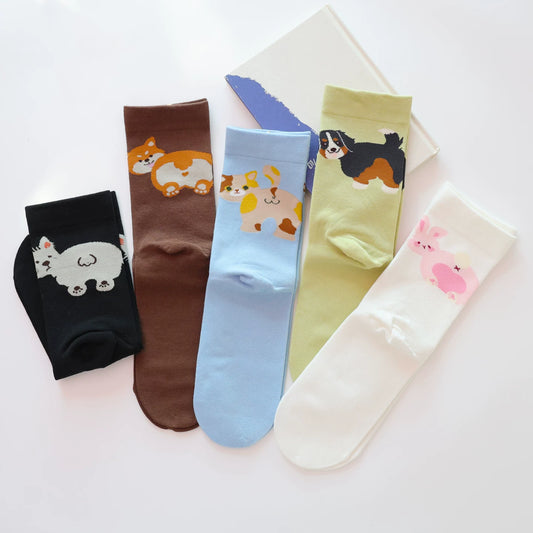 Playful Cartoon Animal Print Cotton Socks