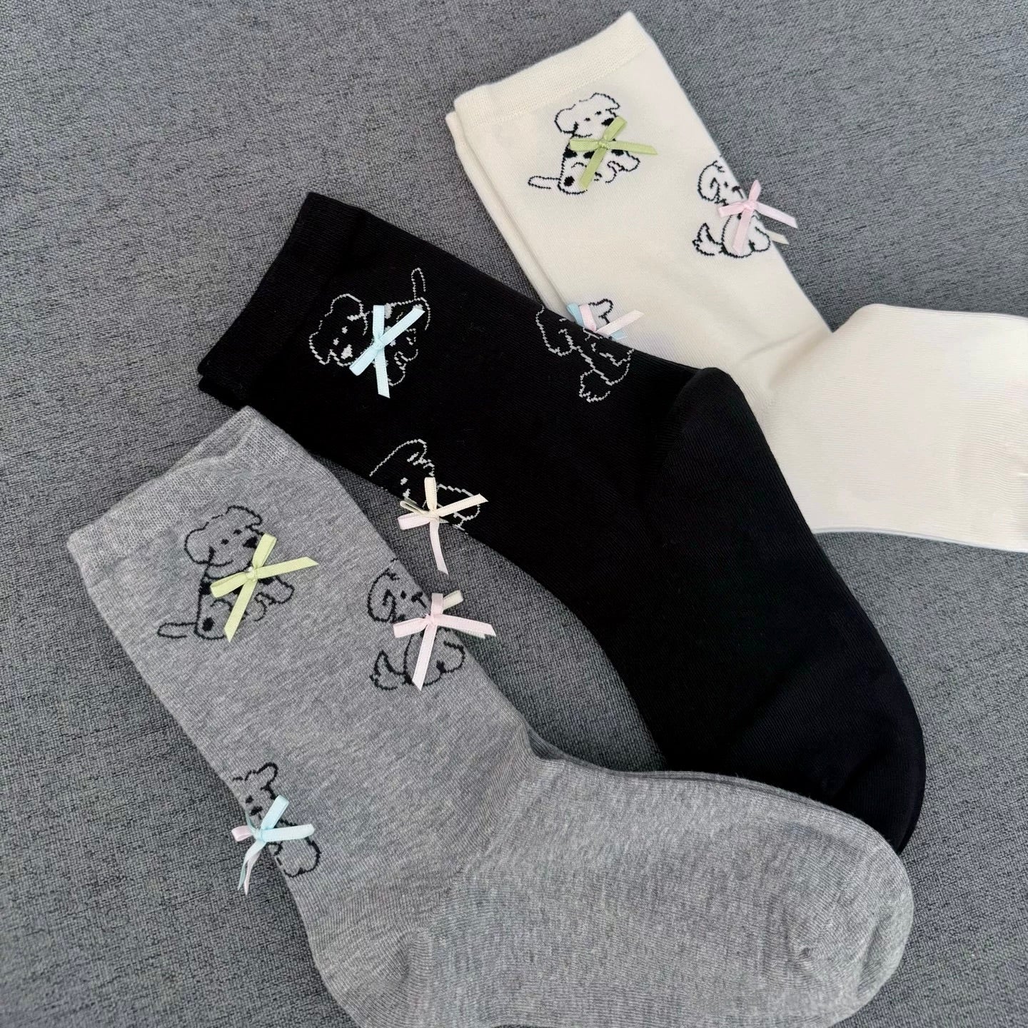 Cute Puppy Print Socks with Mini Bows