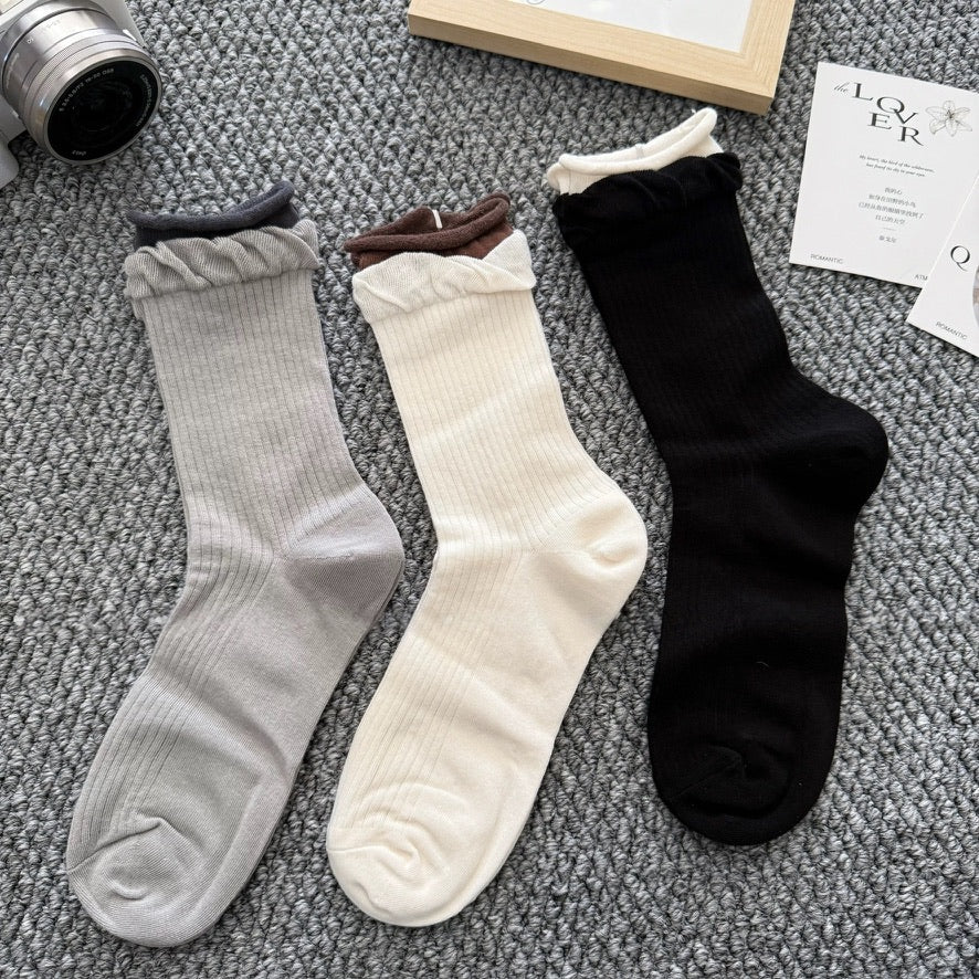 Double Ruffle Lightweight Crew Socks