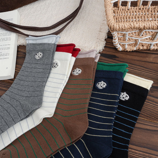 Dalmatian Embroidery Striped Crew Socks