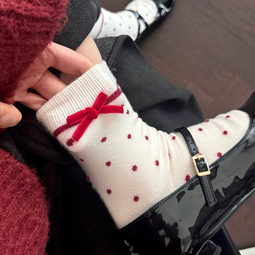 Sweet Ribbon Bow Red Polka Dot Socks