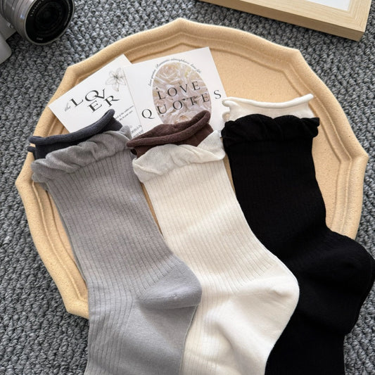Double Ruffle Lightweight Crew Socks