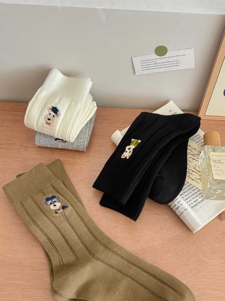 Chic Embroidered Puppy Socks