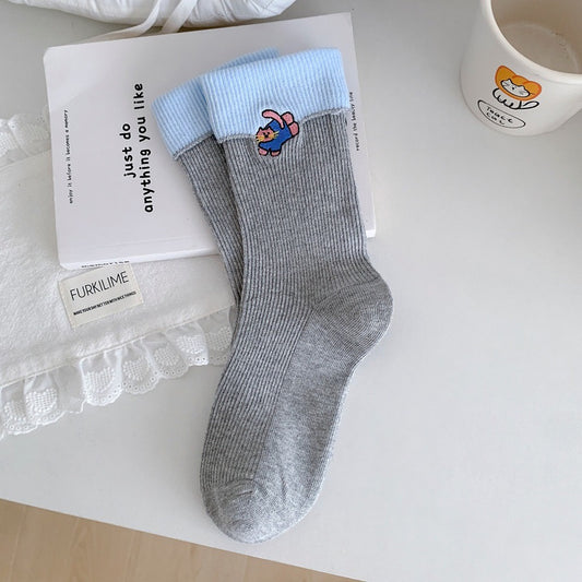 Kawaii Animal Contrast Cuff Socks