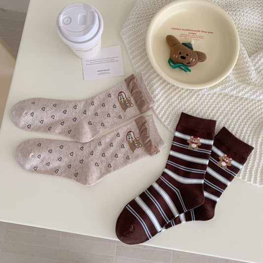 Coffee Bear Series Knit Crew Socks