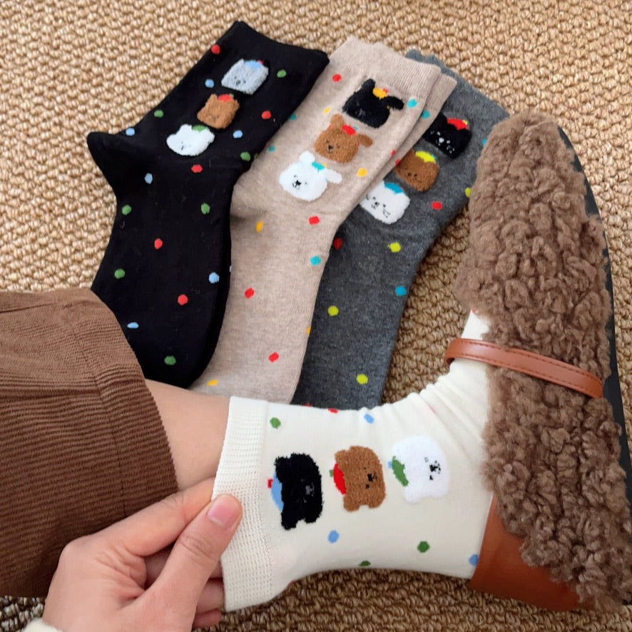 Cute Stacked Puppy Cotton Socks