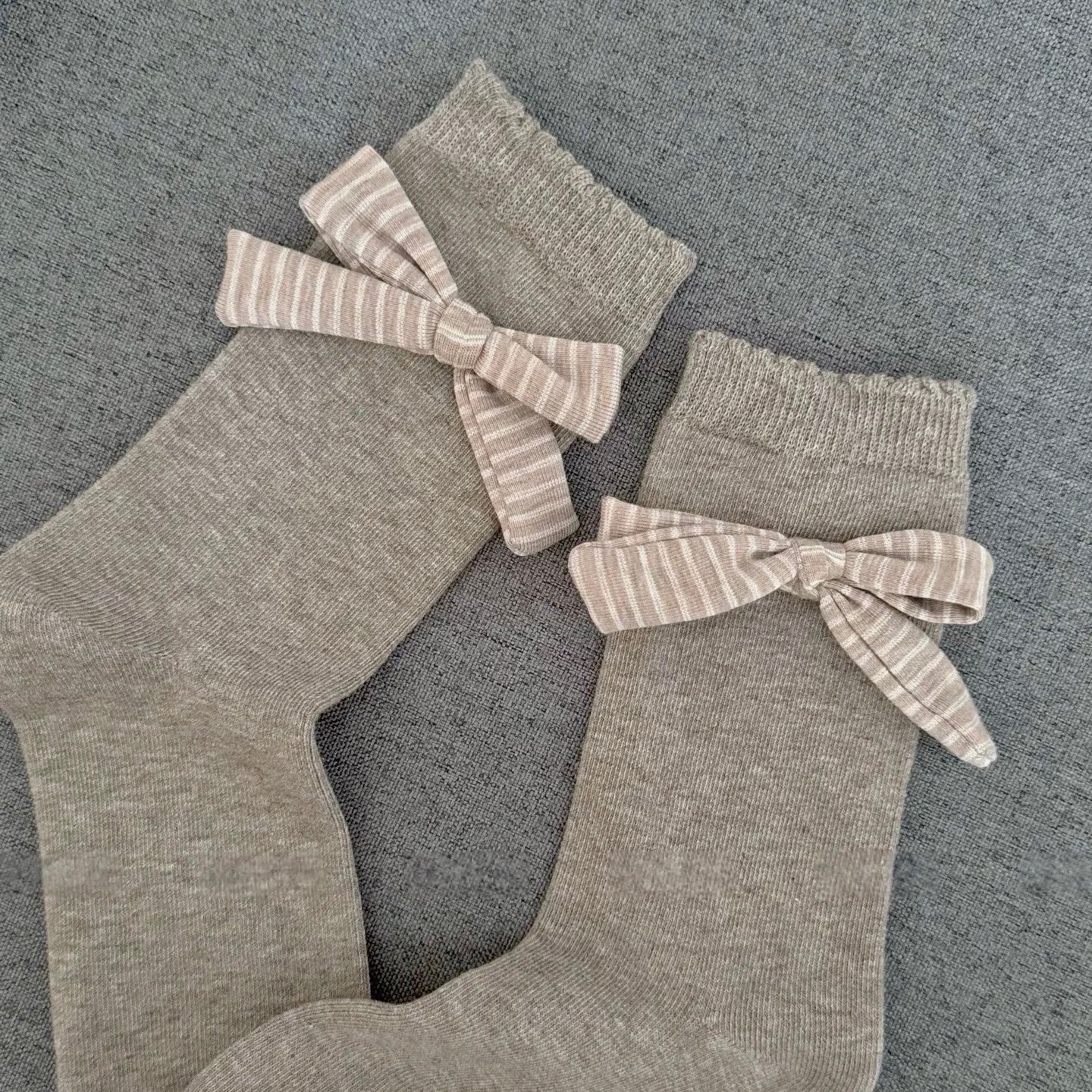 Elegant Striped Bow Crew Socks