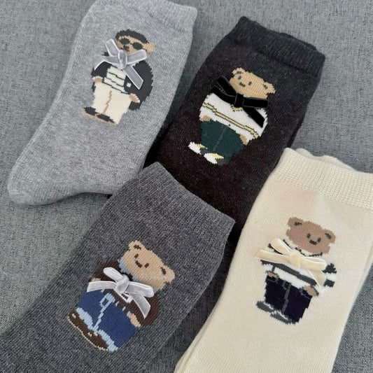 Cute Bear Socks Socks With Velvet Bows