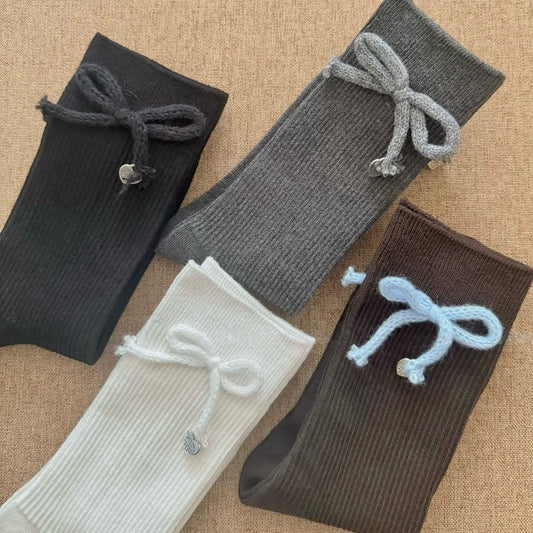 Sweet Bowknot Ribbed Knit Socks