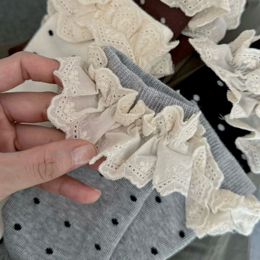 Ruffle Edge Polka Dot Crew Socks