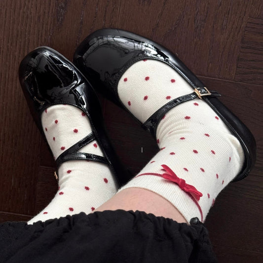 Sweet Ribbon Bow Red Polka Dot Socks