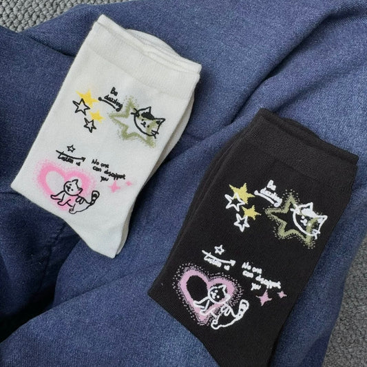 Cute Y2k Cat Print Crew Socks