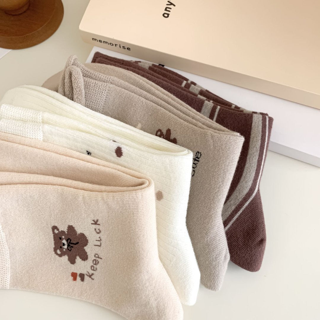 Cozy Coffee Bear Knit Socks