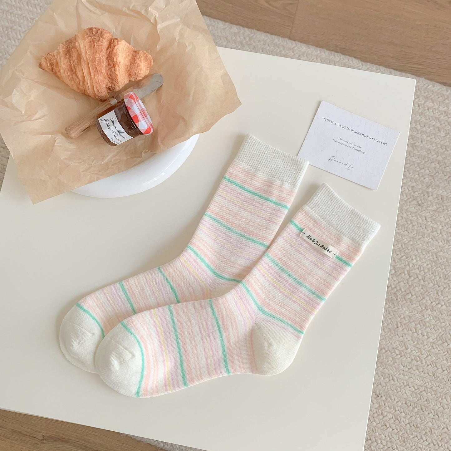 Pastel Rainbow Stripe Crew Socks