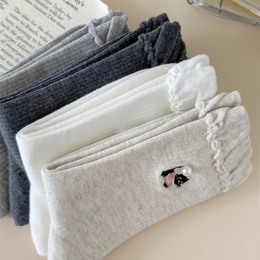 Minimalist Puppy Socks with Pearl Accents