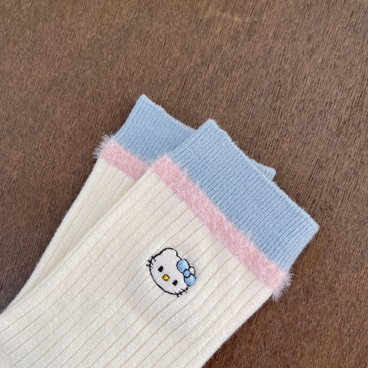 Kitty Fuzzy Trim Crew Socks