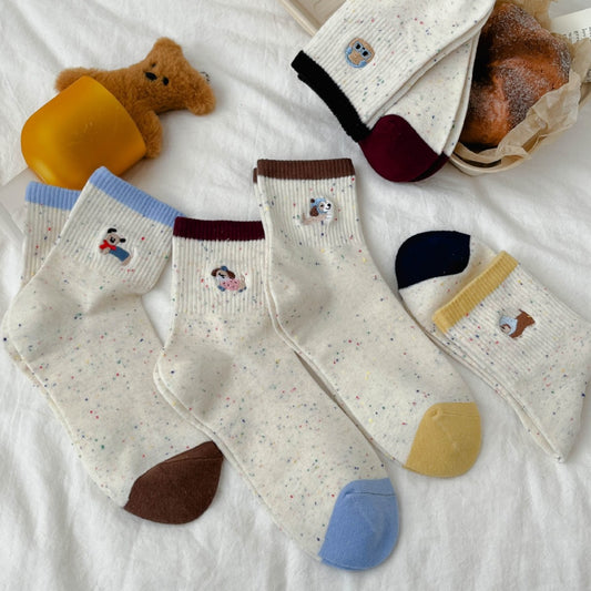 Puppy Embroidered Quarter Socks