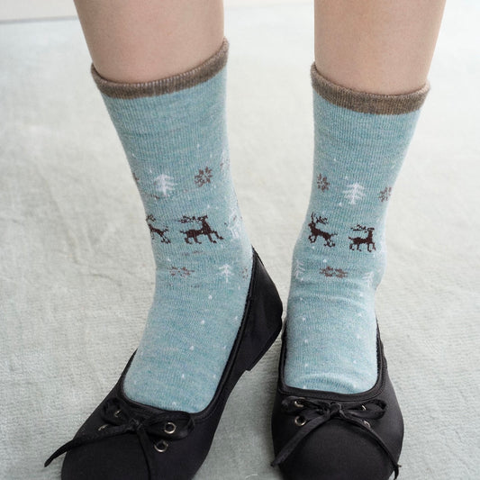 Wool Fair Isle Reindeer Crew Socks
