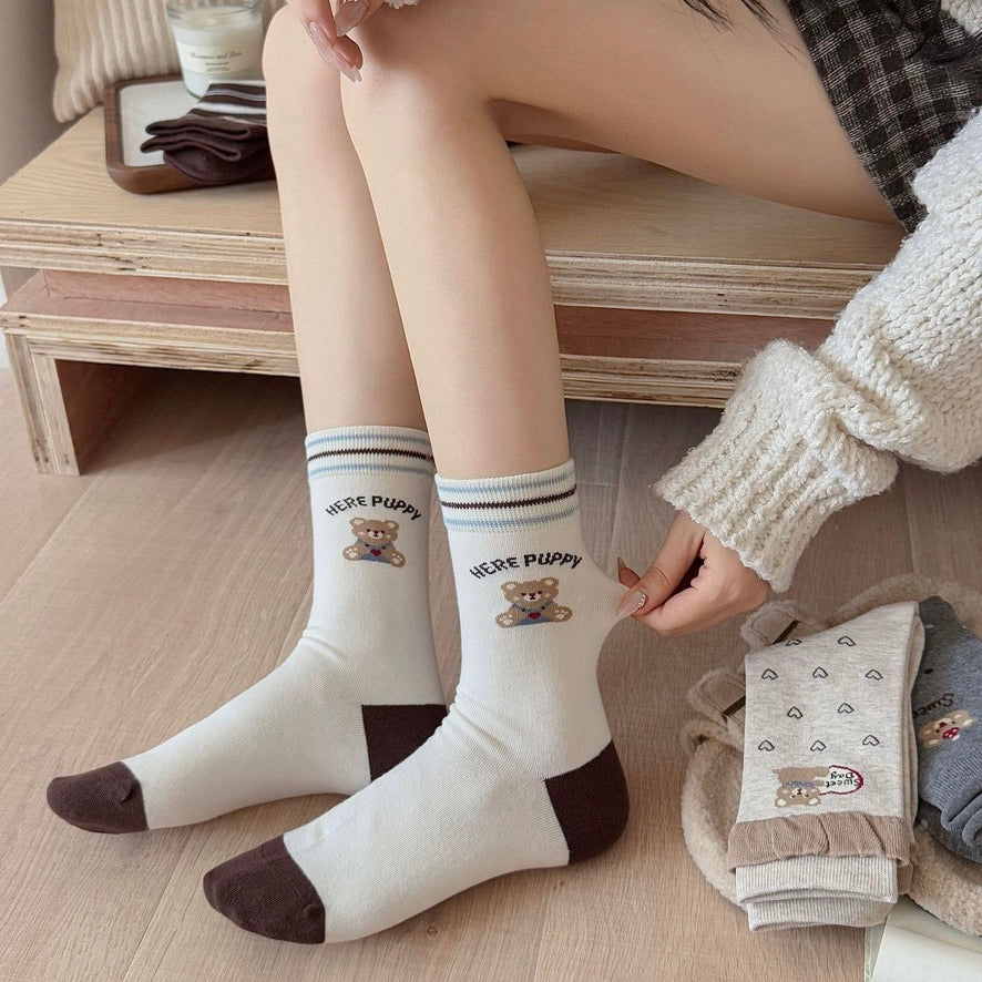 Coffee Bear Series Knit Crew Socks
