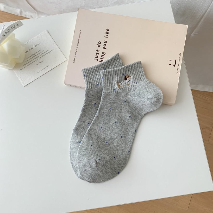 Dachshund&Polka Dot Ankle Socks