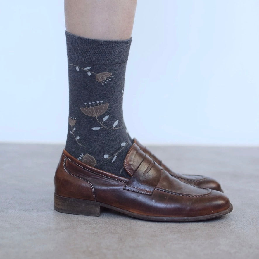 Allover Floral Print Cotton Crew Socks