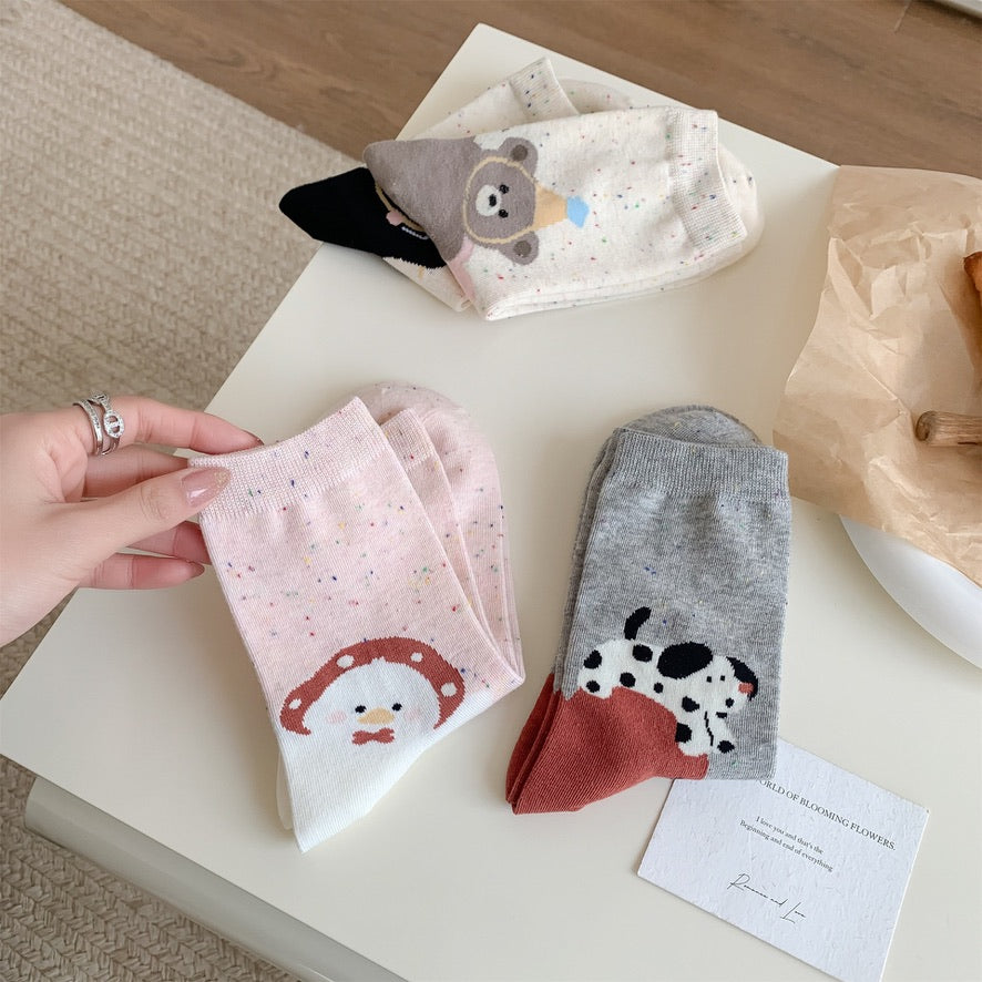 Sweet Animal Graphic Crew Socks