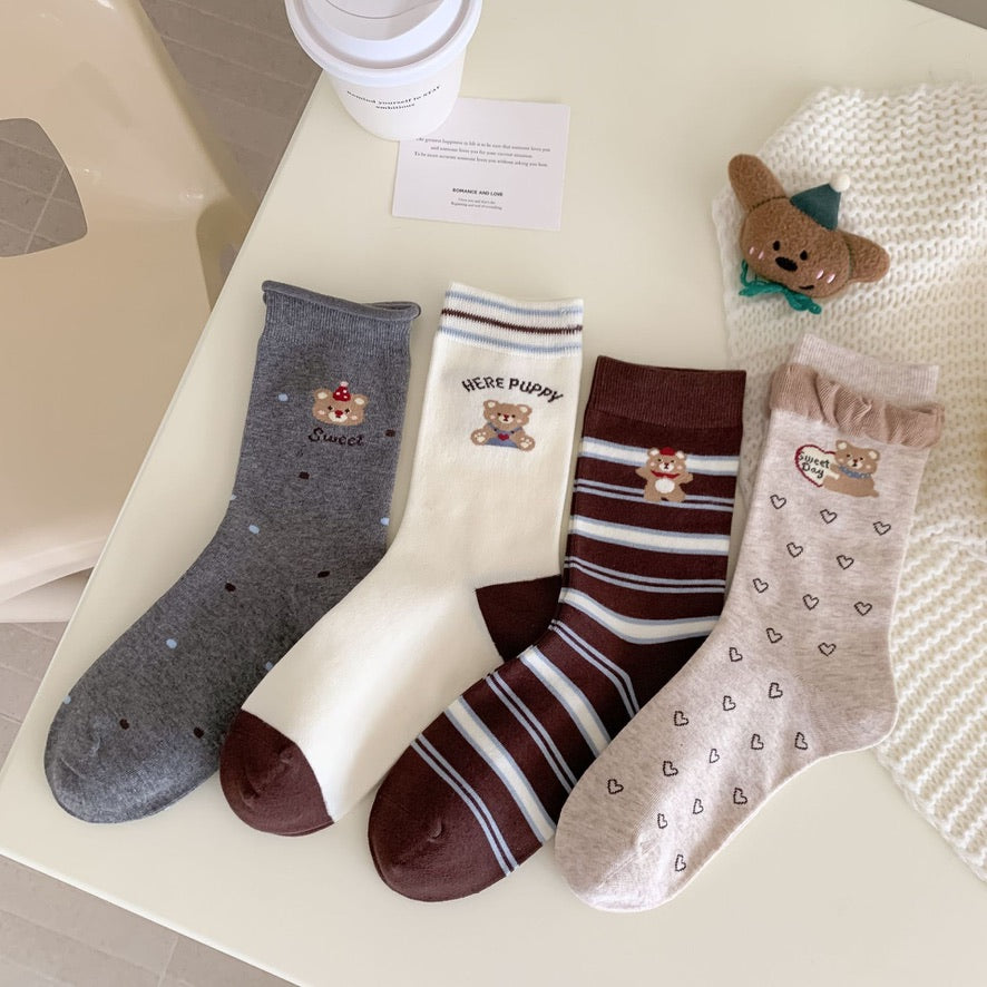 Coffee Bear Series Knit Crew Socks