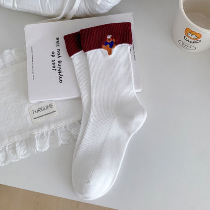 Kawaii Animal Contrast Cuff Socks
