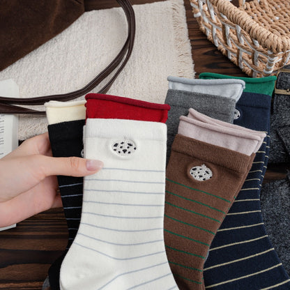 Dalmatian Embroidery Striped Crew Socks