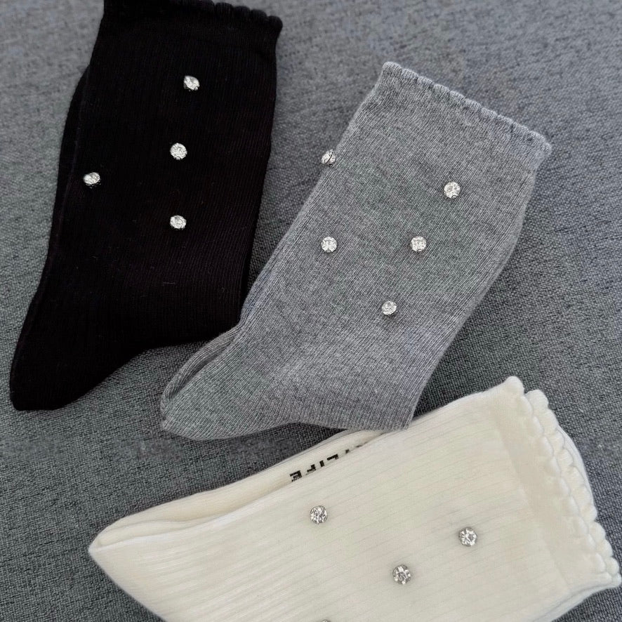rhinestone & Mini Ruffle Crew Socks