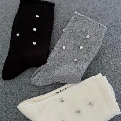 rhinestone & Mini Ruffle Crew Socks