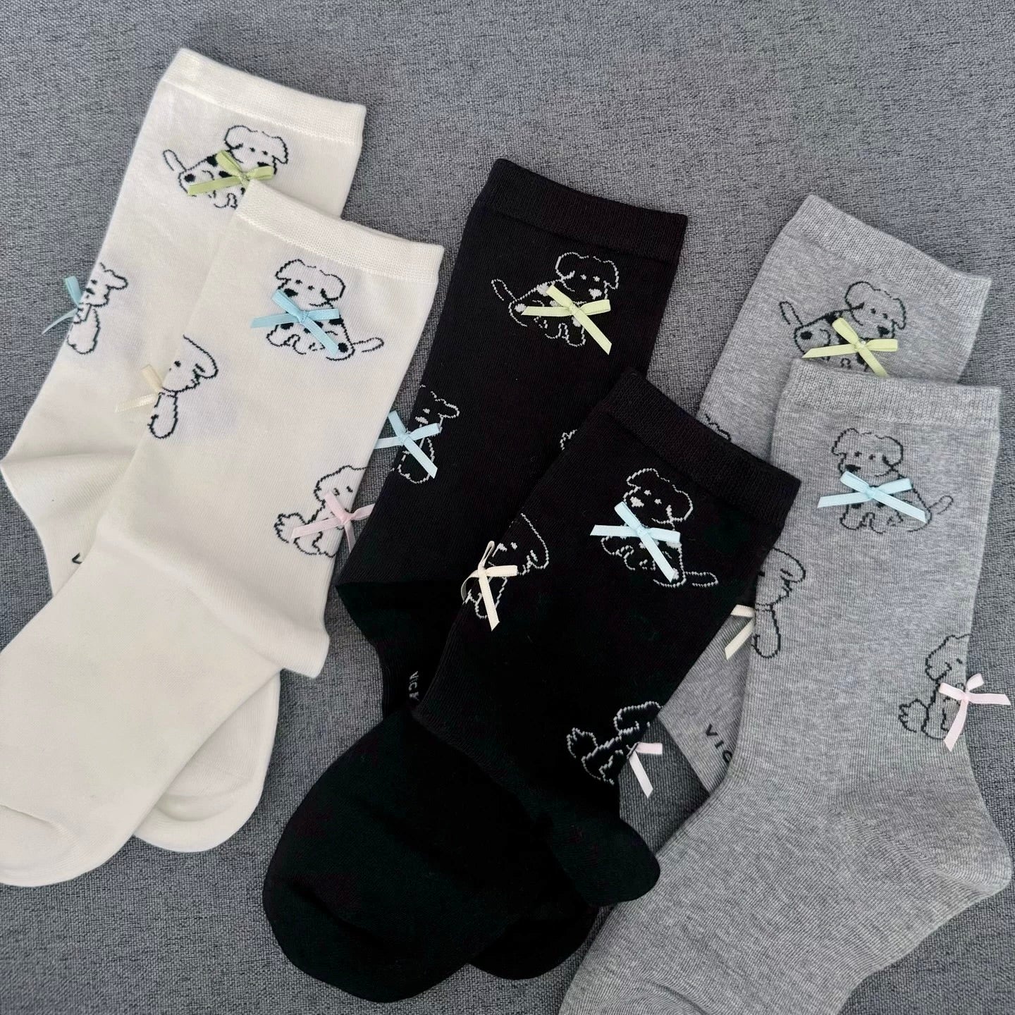 Cute Puppy Print Socks with Mini Bows