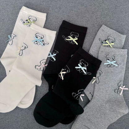 Cute Puppy Print Socks with Mini Bows