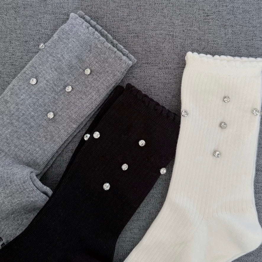 rhinestone & Mini Ruffle Crew Socks