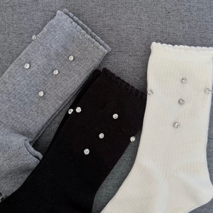 rhinestone & Mini Ruffle Crew Socks
