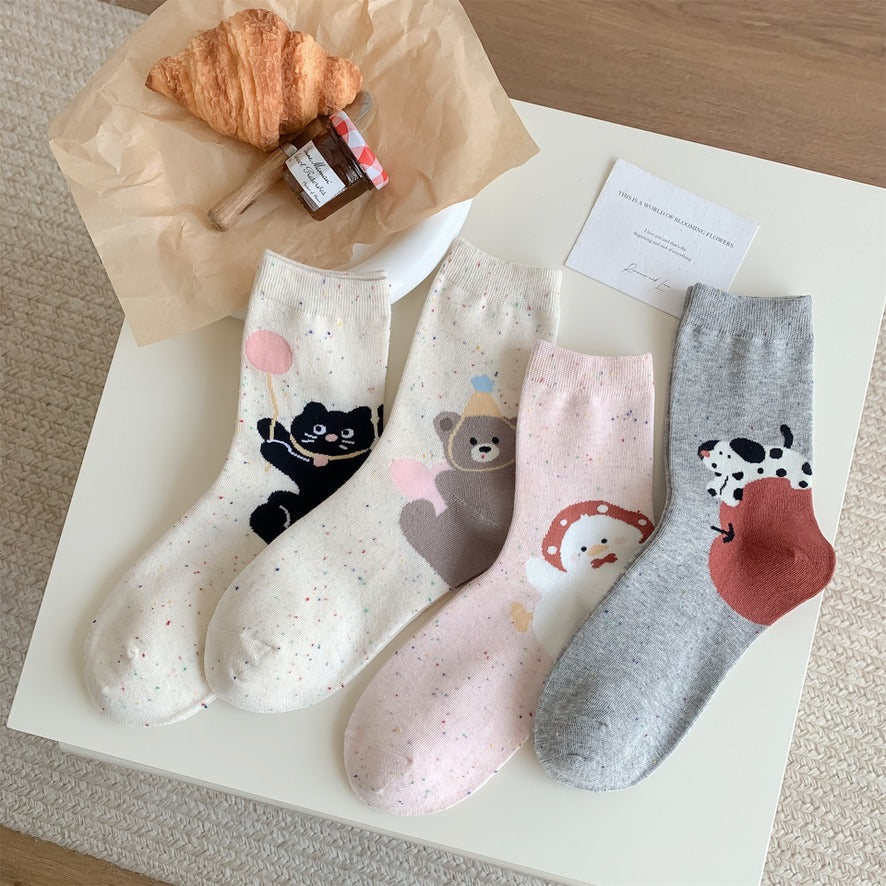 Sweet Animal Graphic Crew Socks