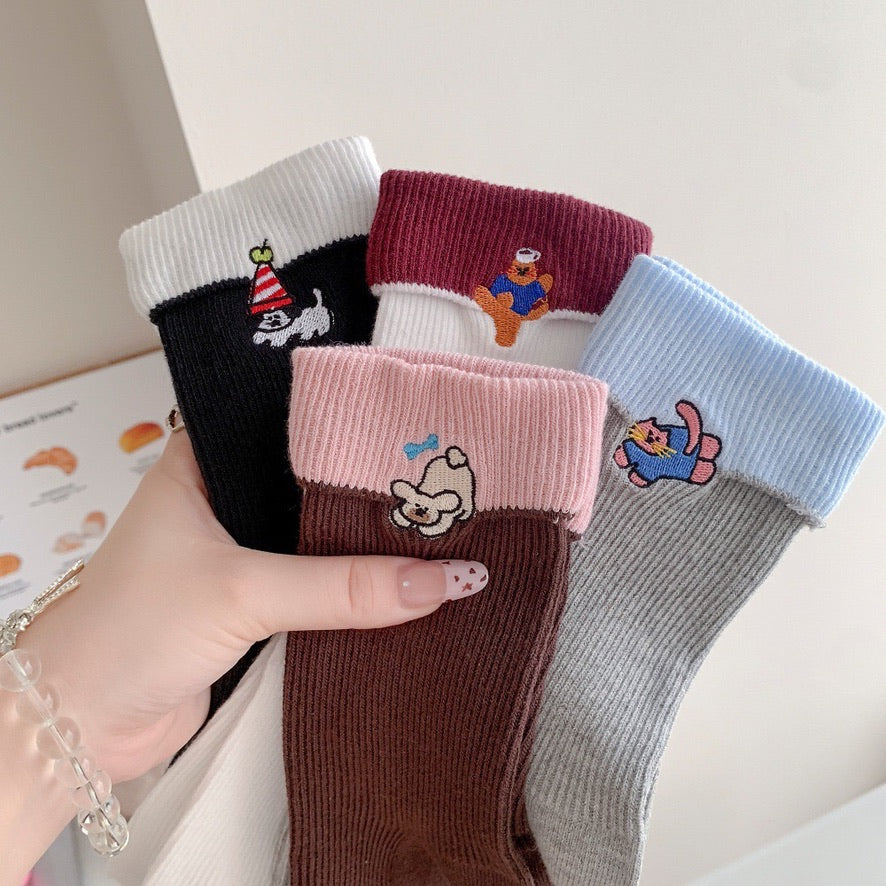 Kawaii Animal Contrast Cuff Socks