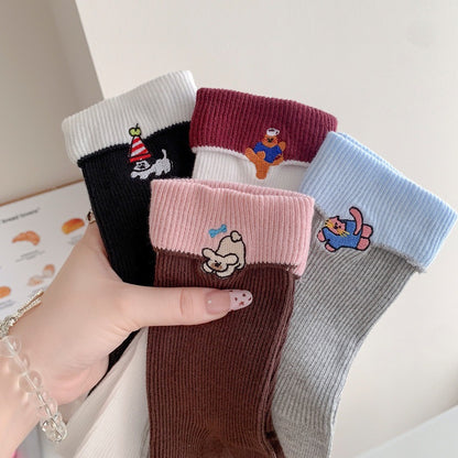 Kawaii Animal Contrast Cuff Socks