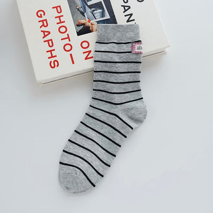 Minimalist Striped Cotton Crew Socks