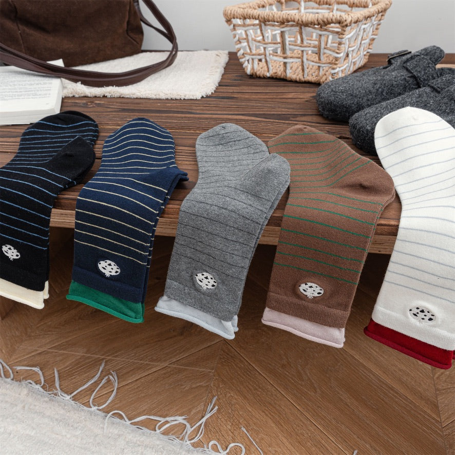 Dalmatian Embroidery Striped Crew Socks