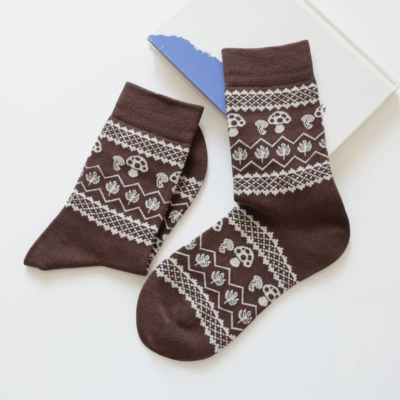 Cute Cherry & Mushroom Pattern Socks