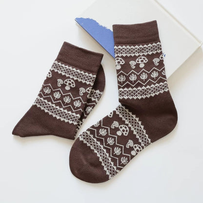 Cute Cherry & Mushroom Pattern Socks