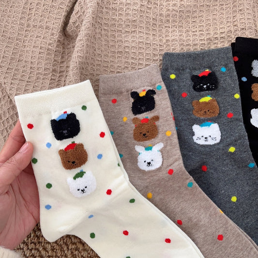 Cute Stacked Puppy Cotton Socks