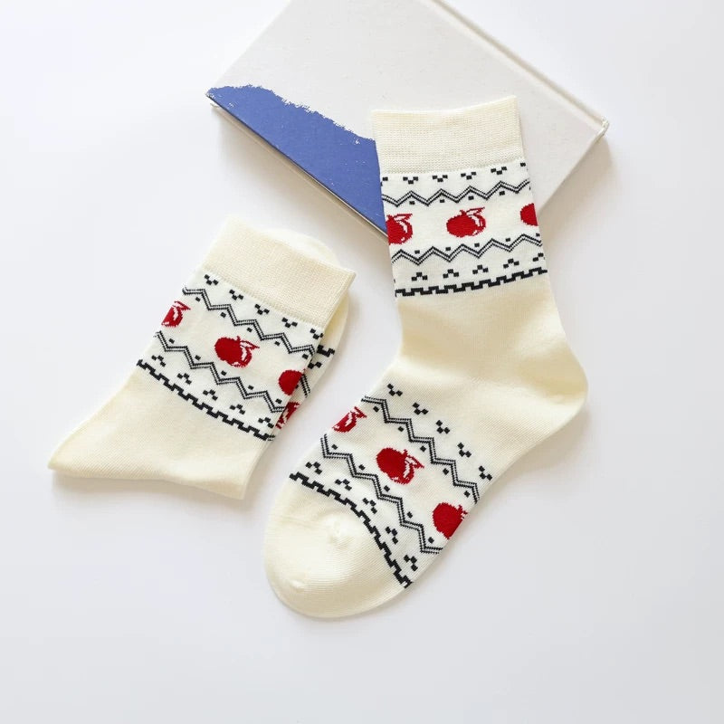 Cute Cherry & Mushroom Pattern Socks