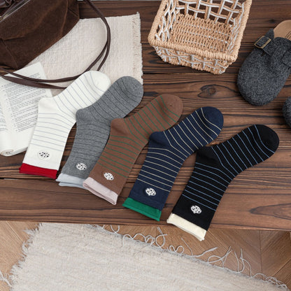 Dalmatian Embroidery Striped Crew Socks