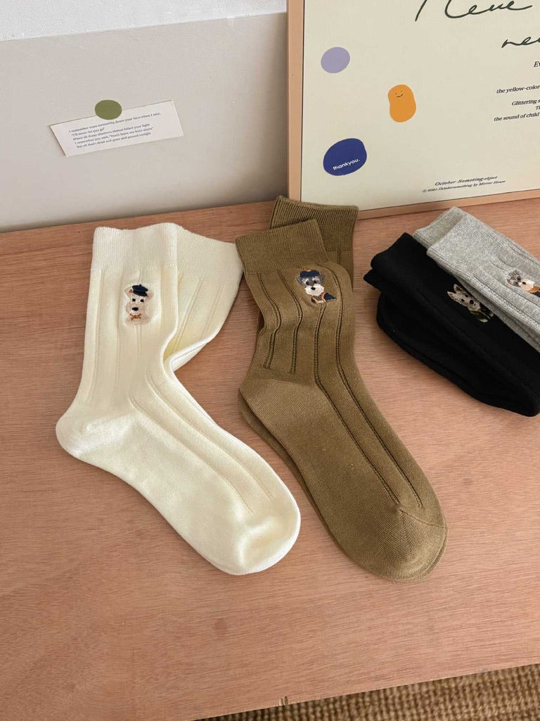 Chic Embroidered Puppy Socks