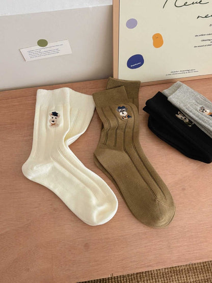 Chic Embroidered Puppy Socks