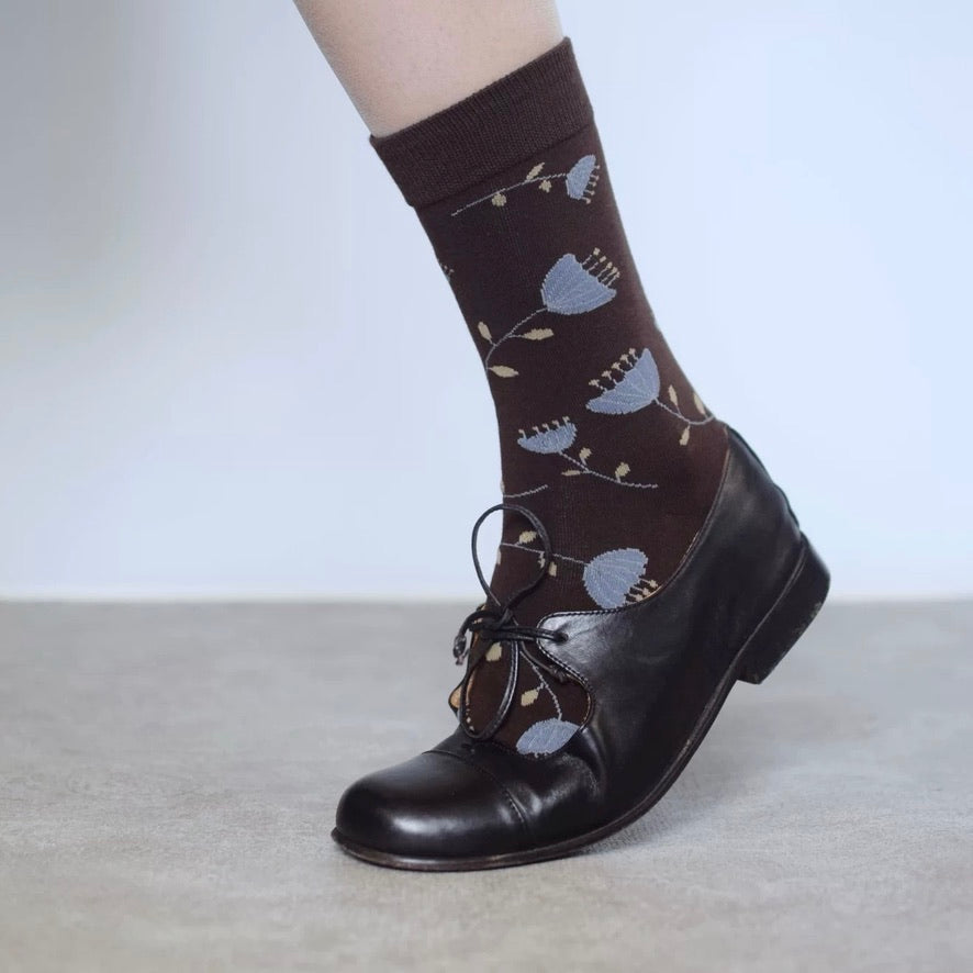 Allover Floral Print Cotton Crew Socks