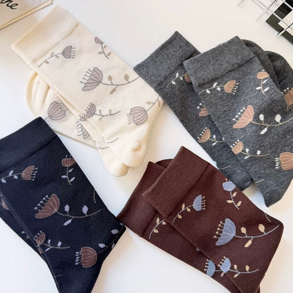 Allover Floral Print Cotton Crew Socks
