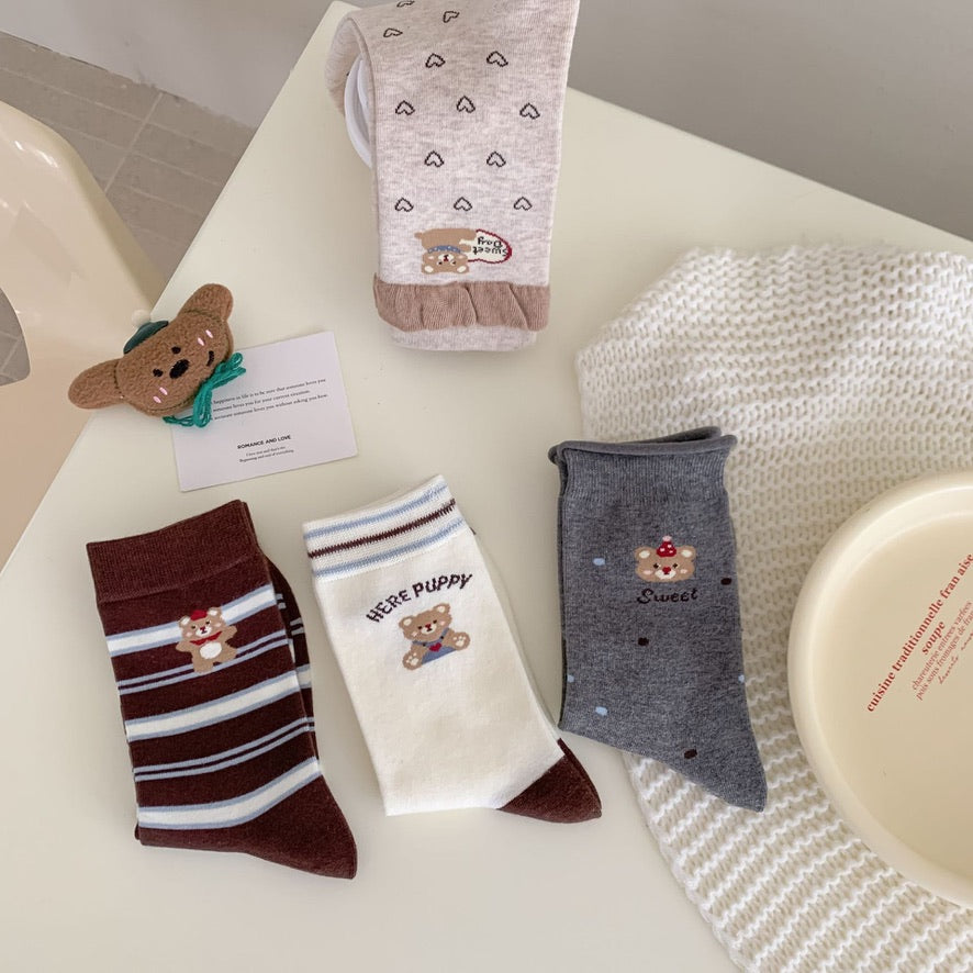 Coffee Bear Series Knit Crew Socks